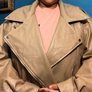 Plus Taupe Oversized Leather Jacket